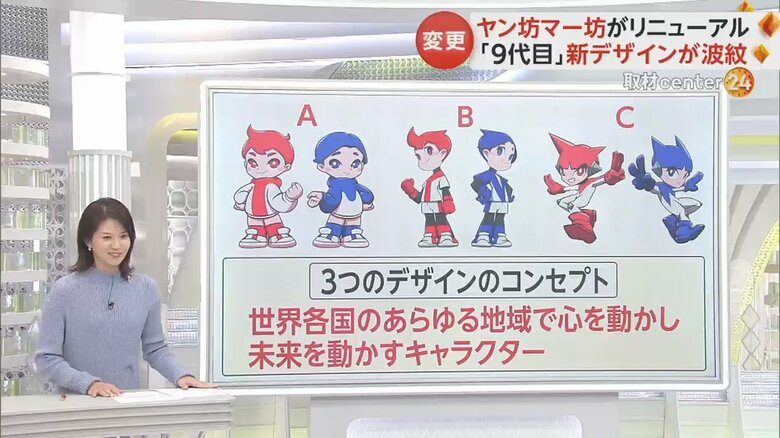 現代的なアニメーション風の絵柄になっている3つのデザイン案