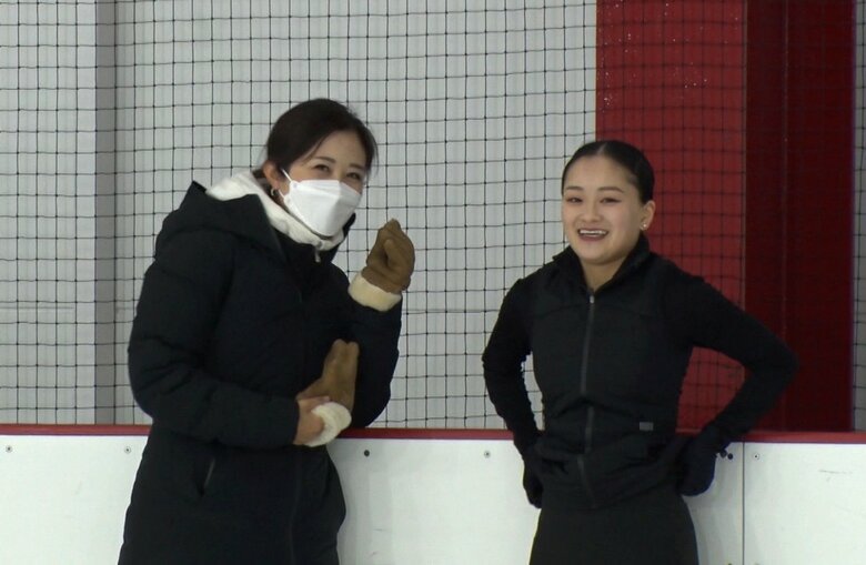 氷上練習をする渡辺