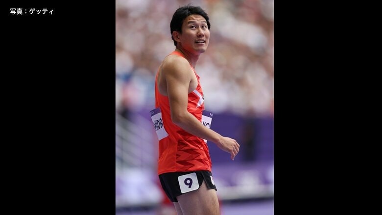 陸上男子100メートル予選　東田旺洋の様子