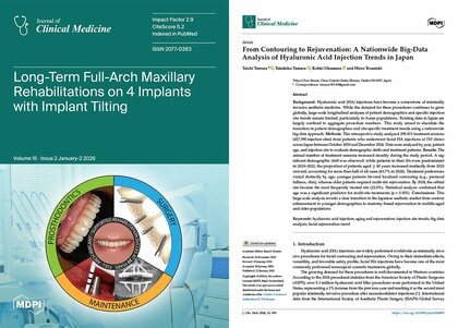 TCB田村太一医師らの研究が国際誌「Journal of Clinical Medicine」に掲載。日本全国約30万件、5年にわたるヒアルロン酸症例の広範囲長期間ビッグデータで大規模トレンド解析。