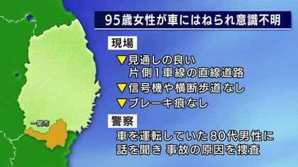 95歳女性が車にはねられ意識不明の重体　80代男性が運転　一関市花泉町の国道　岩手県