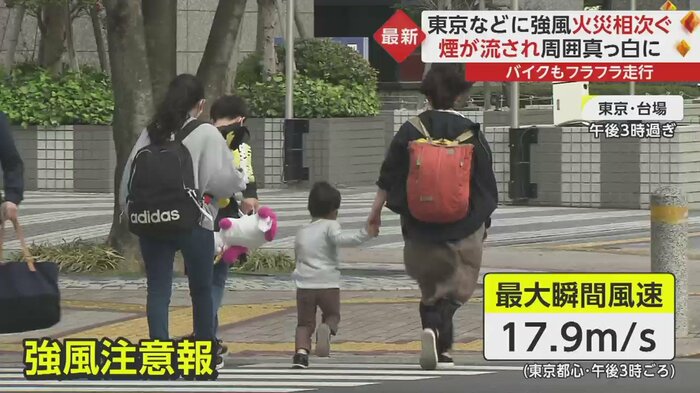 6日、都心では強い風が吹いた