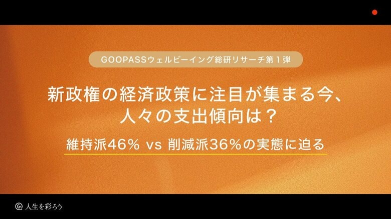 「新政権の経済政策に注目が集まる今、人々の支出傾向は？」維持派46% vs 削減派36%の実態に迫る 【GOOPASSウェルビーイング総研リサーチ第１弾】