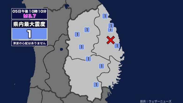【地震】岩手県内で震度1 岩手県沿岸北部を震源とする最大震度1の地震が発生 津波の心配なし｜FNNプライムオンライン