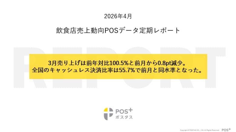 クラウド型モバイルPOSレジ「POS＋（ポスタス）」飲食店売上動向レポート2026年4月