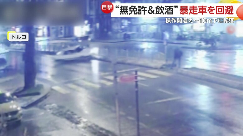 制御を失った車が歩道にいた男性に衝突寸前となる瞬間（トルコ）①