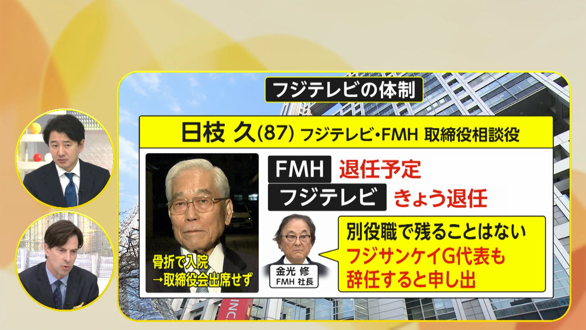 解説】フジテレビ「新経営体制」執行役員を新たに10人任命、日枝取締役 