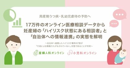 【周産期うつ病・乳幼児虐待の予防へ】17万件のオンライン医療相談データから妊産婦の「ハイリスク状態にある相談者」と「自治体への情報連携」の実態を解明