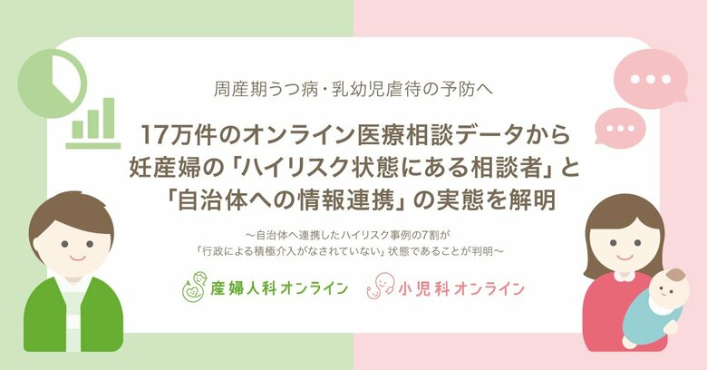 【周産期うつ病・乳幼児虐待の予防へ】17万件のオンライン医療相談データから妊産婦の「ハイリスク状態にある相談者」と「自治体への情報連携」の実態を解明