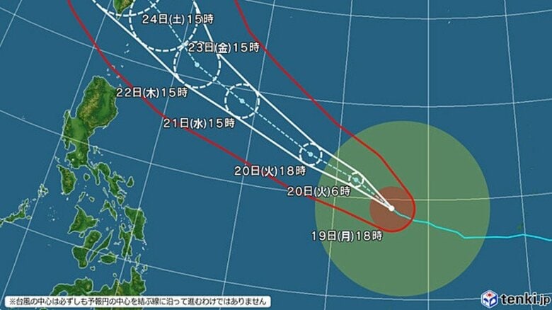 台風30号の進路予想図　日本気象協会 tenki.jpより