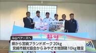 韓国プロ野球・斗山ベアーズ　宮崎市で初めてのキャンプ　特産品を贈呈