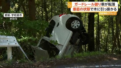“ほぼ垂直”で止まった軽自動車　乗っていた2人は自力で脱出　ガードレール突き破り斜面に転落する事故　愛媛・宇和島市