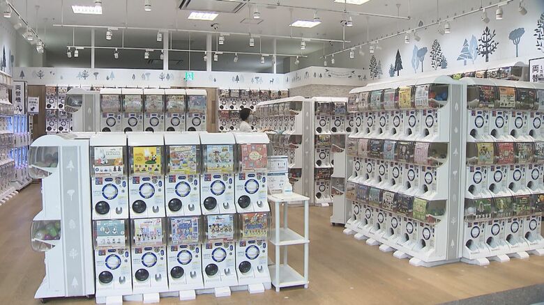 店内にはたくさんのカプセルトイ筐体が並ぶ