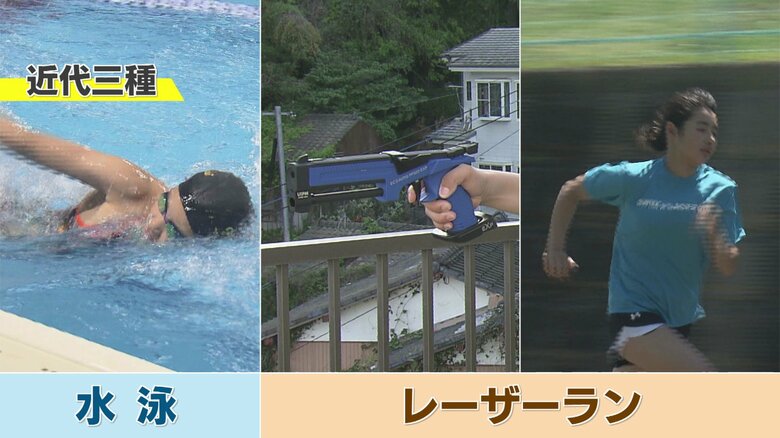 水泳、射撃とランニングを交互に行う「レーザーラン」で構成される