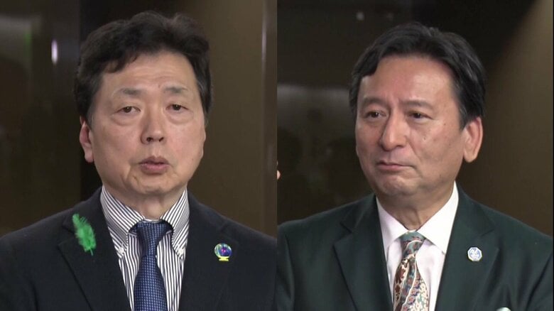 国交省の水嶋事務次官（左）佐賀県の山口知事（右）