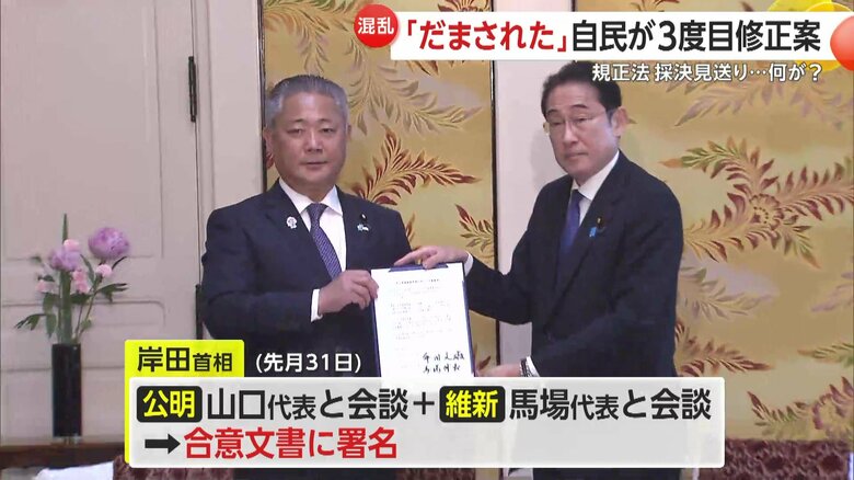 会談をする岸田首相と「日本維新の会」の馬場代表