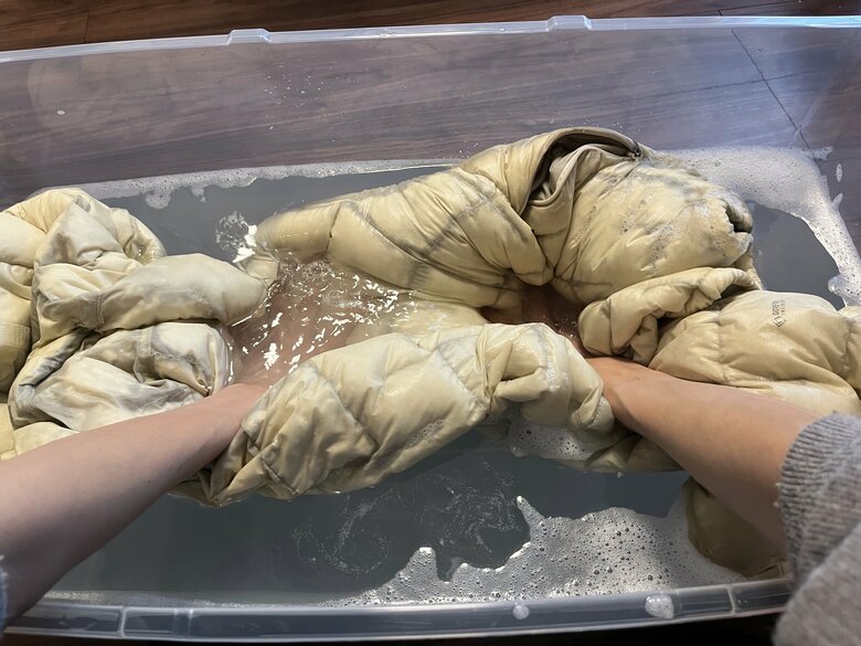 持ち上げる→沈めるという動作を繰り返す（特集班撮影）