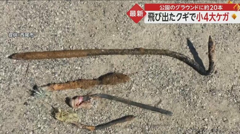 見つかったクギ（西尾市提供）