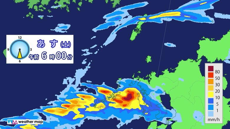 朝にかけては雨雲が南下してくる
