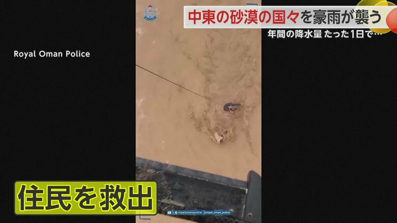 ヘリから降下した救助隊員が濁流にのまれた人を救助する一部始終