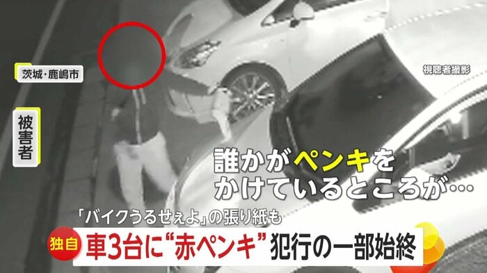 2台目の車にペンキをかける謎の人物（視聴者撮影）