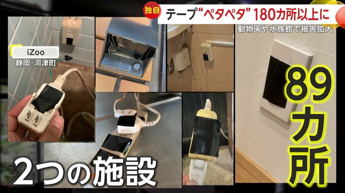 2つの施設で同じ日に89カ所のコンセントにテープが貼られていた(映像提供:体感型動物園iZoo)