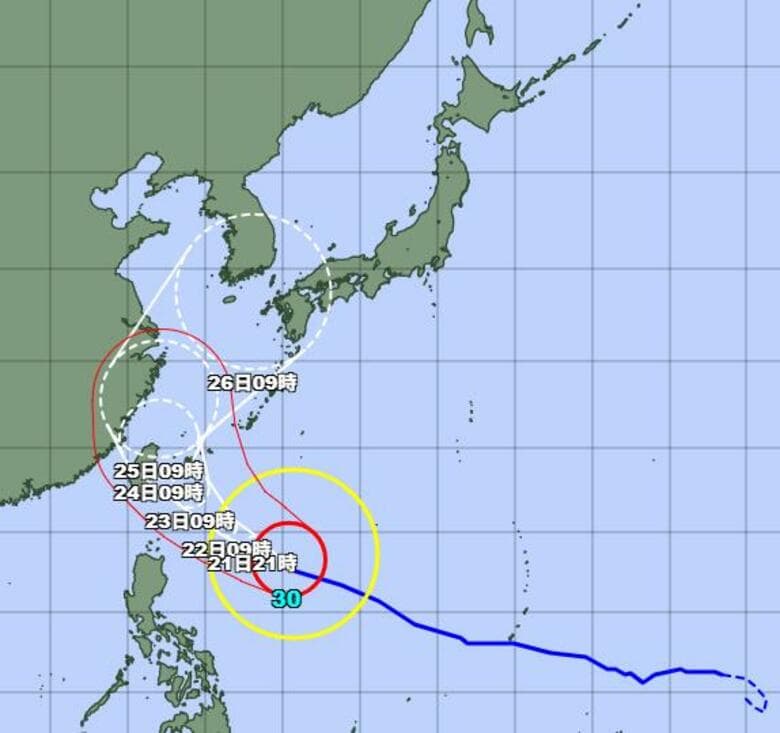 【台風情報】大型で猛烈な台風30号の最新進路と影響は？猛烈な勢力維持したまま22日には沖縄の南海上へ…気象予報士「週末から来週にかけて注意を」｜FNNプライムオンライン