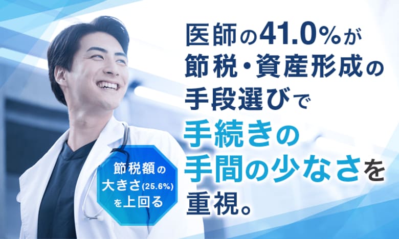 医師の41.0％が節税・資産形成の手段選びで「手続きの手間の少なさ」を重視。「節税額の大きさ」（25.6％）を上回る
