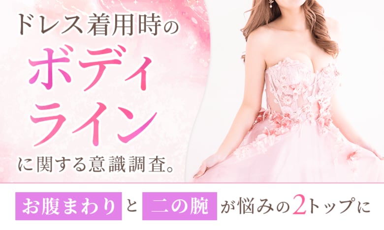ドレス着用時のボディラインに関する意識調査。「お腹まわり」と「二の腕」が悩みの2トップに