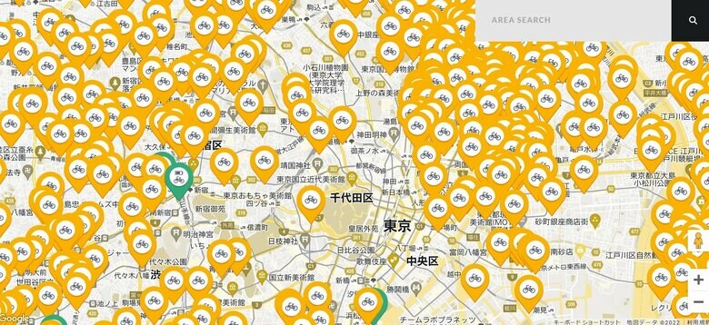 東京の近郊だけでもこれだけのステーションがある(HELLO CYCLINGのウェブサイトより)