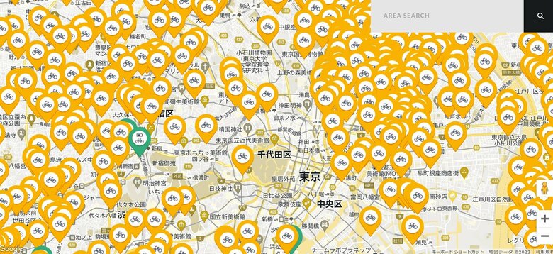 東京の近郊だけでもこれだけのステーションがある（HELLO CYCLINGのウェブサイトより）