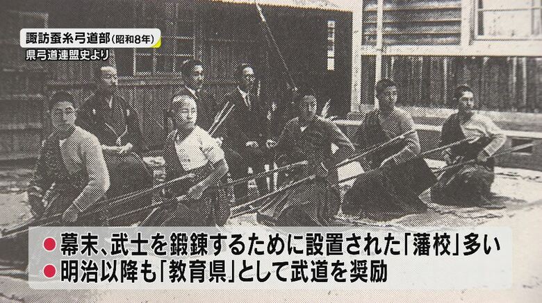 昭和8年 諏訪蚕糸弓道部（長野県弓道連盟史より）