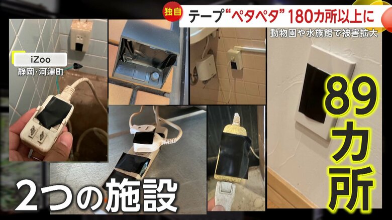 2つの施設で同じ日に89カ所のコンセントにテープが貼られていた（映像提供：体感型動物園iZoo）