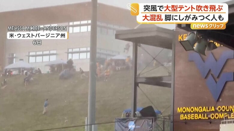 大型のテントが吹き飛ばされる瞬間②