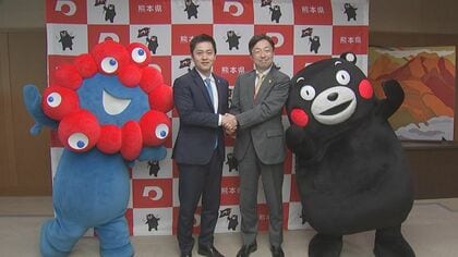 「万博に来て」吉村洋文大阪府知事が熊本県庁で大阪・関西万博をPR　ミャクミャクとスペシャルサポーターのくまモンも
