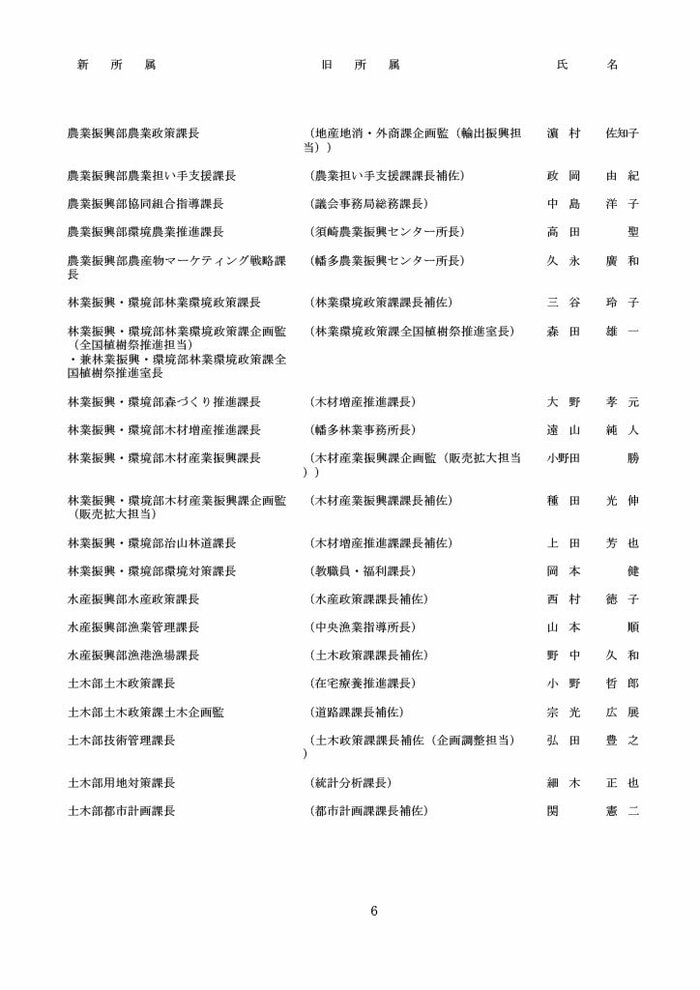 高知県人事異動・知事部局（1～3等級）6/40