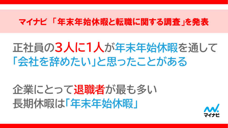 マイナビ 「年末年始休暇と転職に関する調査」を発表