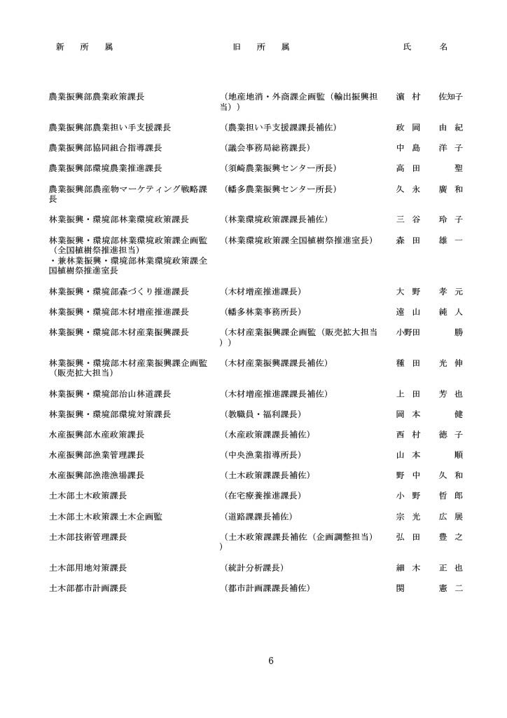 高知県人事異動・知事部局（1～3等級）6/40