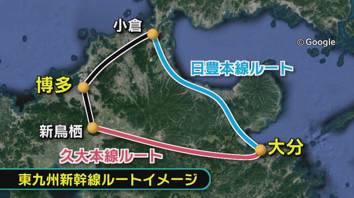 県が想定する東九州新幹線のルート