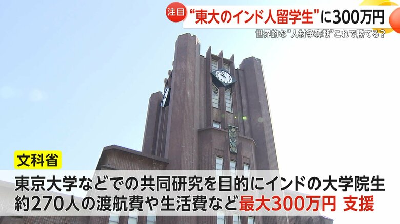 世界的な“人材争奪戦”勝てる？“東大大学院のインド人留学生”に最大300万円支援　文科省大盤振る舞いに「足りない」「助かる」の声　就労に「言葉の壁」も｜FNNプライムオンライン