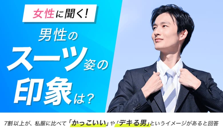 【女性に聞く!男性のスーツ姿の印象は?】7割以上が、私服に比べて「かっこいい」や「デキる男」というイメージがあると回答