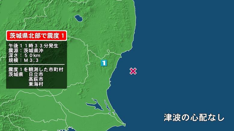 茨城県で最大震度1の地震　茨城県・日立市、高萩市、東海村｜FNNプライムオンライン