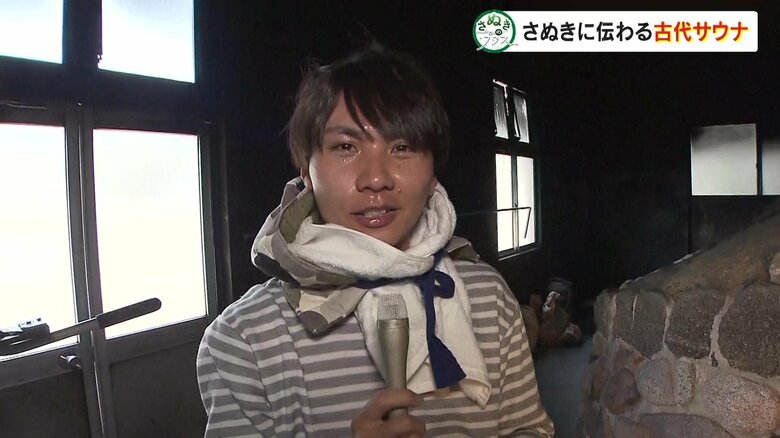 から風呂から出て汗びっしょりの中村記者