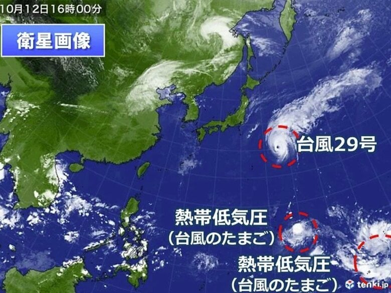 衛星画像　10月12日午後4時　日本気象協会 tenki.jpより