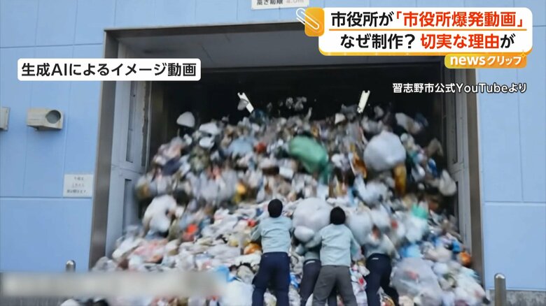 大量のごみに職員たちが埋もれている生成AIなどで作られた動画