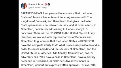 トランプ大統領「アメリカにとって夢がかなった」　グリーンランド安全保障“恒久管理”で合意　北極圏で中国・ロシアけん制強化へ