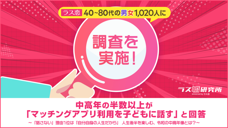 ラス恋、40～80代の男女1,020名に調査を実施！中高年の半数以上が「マッチングアプリ利用を子どもに話す」と回答