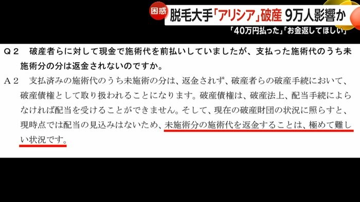 未施術分の返金に関する記載