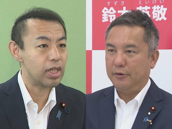 今枝宗一郎衆院議員(左)と鈴木英敬衆院議員(右)
