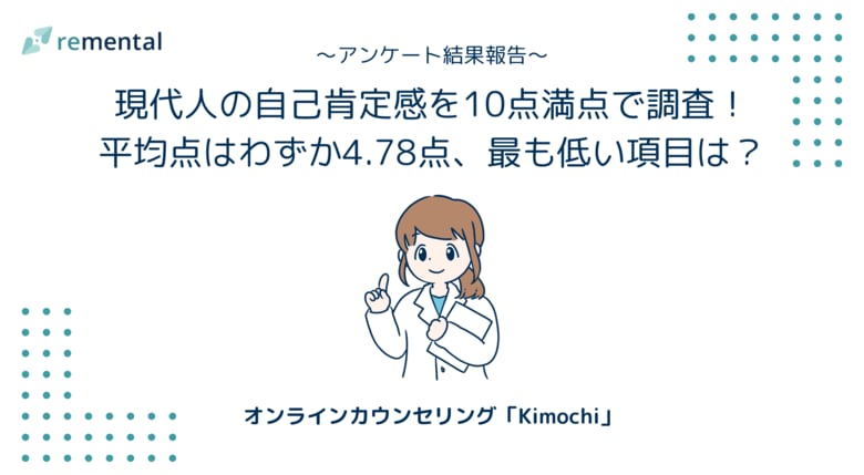 オンラインカウンセリング「Kimochi」｜現代人の自己肯定感を10点満点で調査！平均点はわずか4.78点、最も低い項目は？